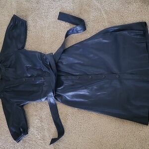 Ann Taylor Leather Navy Blue Button-Down Dress